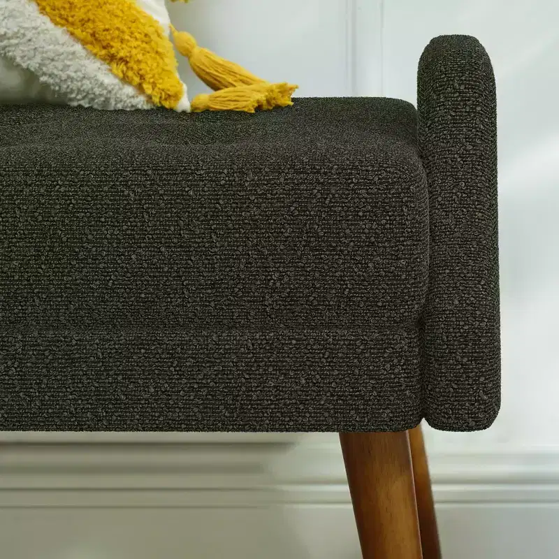 Modern Living Room Bench Looped Yarn Fabric with Soft Cunshion Irregular Geometric Armrests Rubber Wooden Legs Green