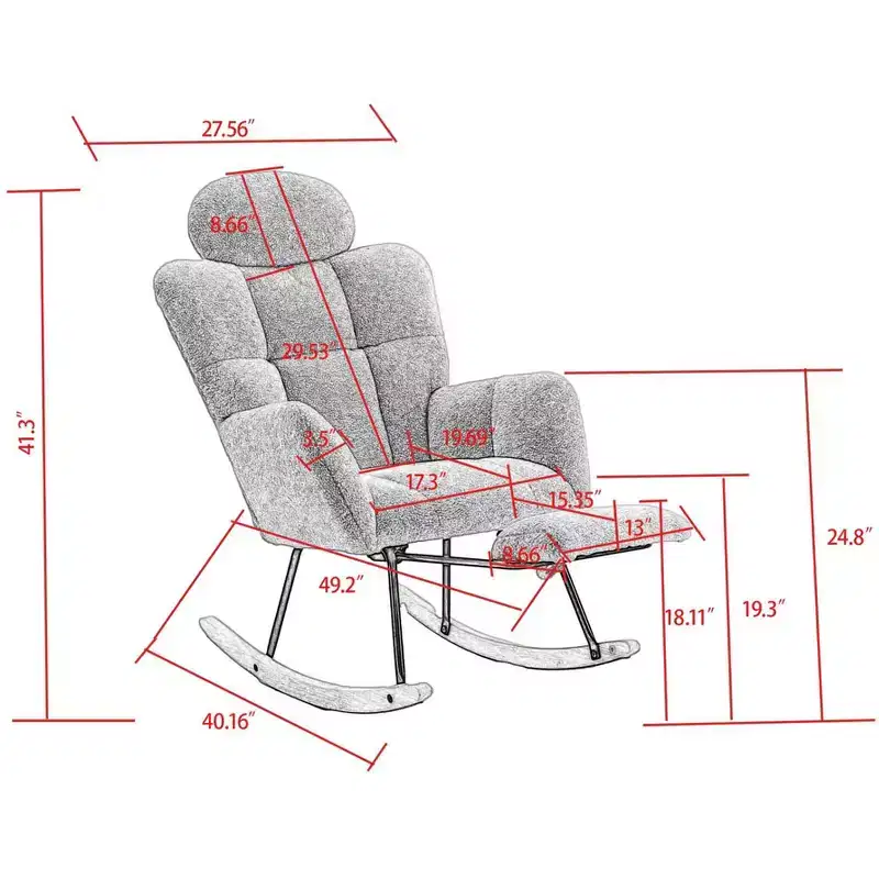 Teddy Fabric Upholstered Rocking Glider Chair, Mid Century Modern Accent Arm Chair with High Backrest and Pillows - ModernLuxe