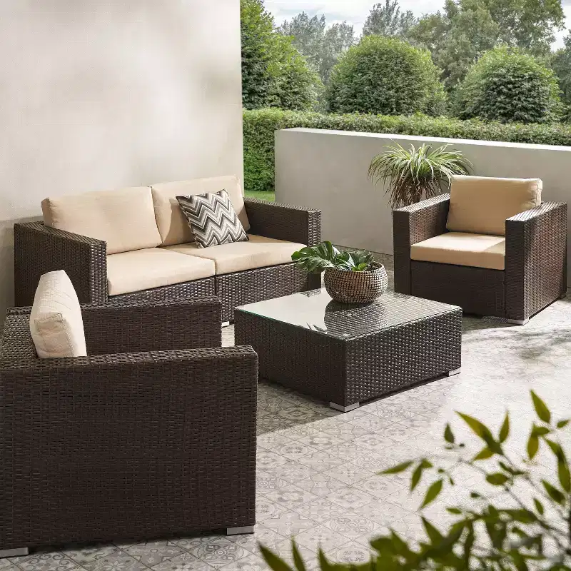 Christopher Knight Home 5pc Santa Rosa Wicker Outdoor Furniture Chat Set Multibrown/Beige
