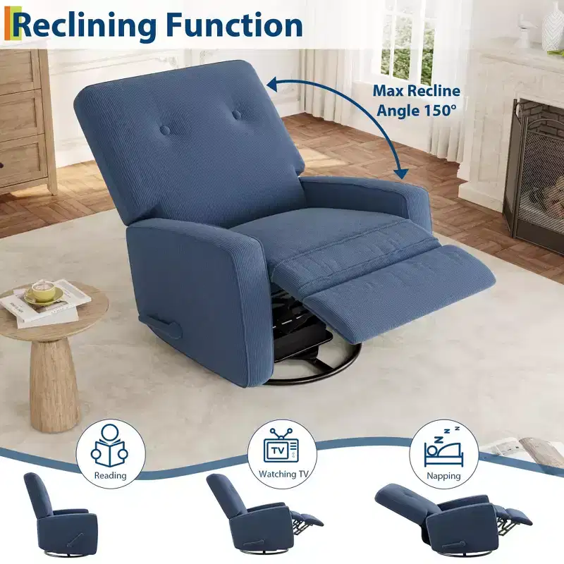 360 Swivel Rocking Recliner Chair with Adjustable Backrest & Footrest – Corduroy Upholstered