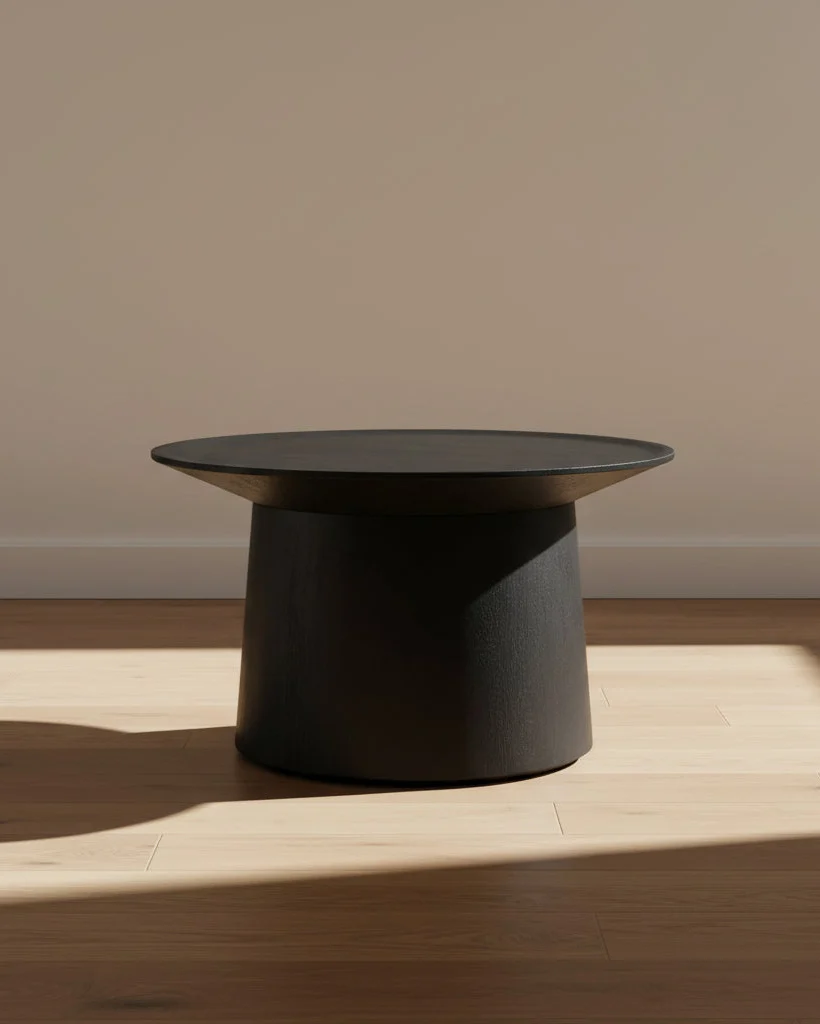 Modern Black Acacia Wood Coffee Table with Pedestal Base for Living Room