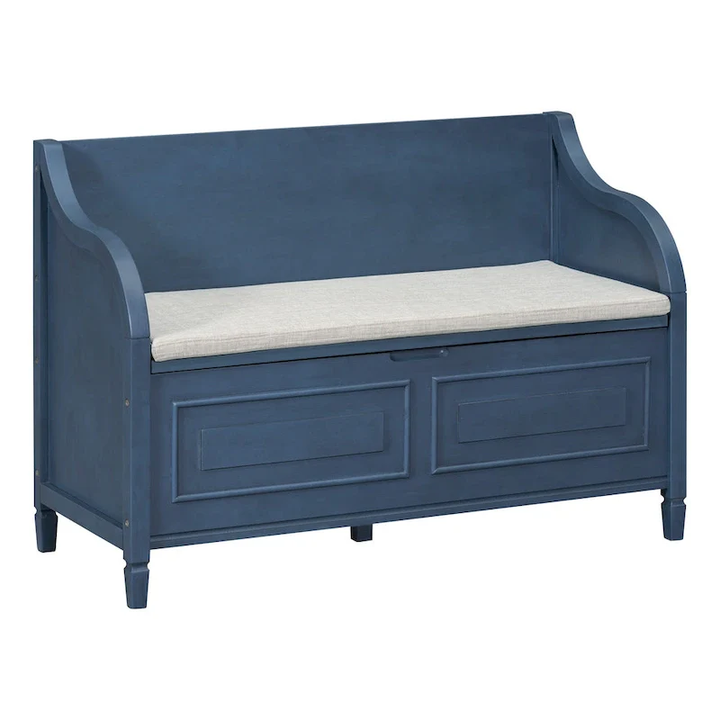 Entryway Storage Bench with Hidden Compartment and Safety Hinge