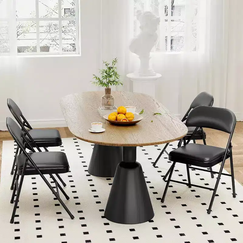 DobleePy Folding Chairs Set of 8, PU Upholstered with Metal Frame, Portable Foldable Chairs for Dining Room, Living Room and Office, Black