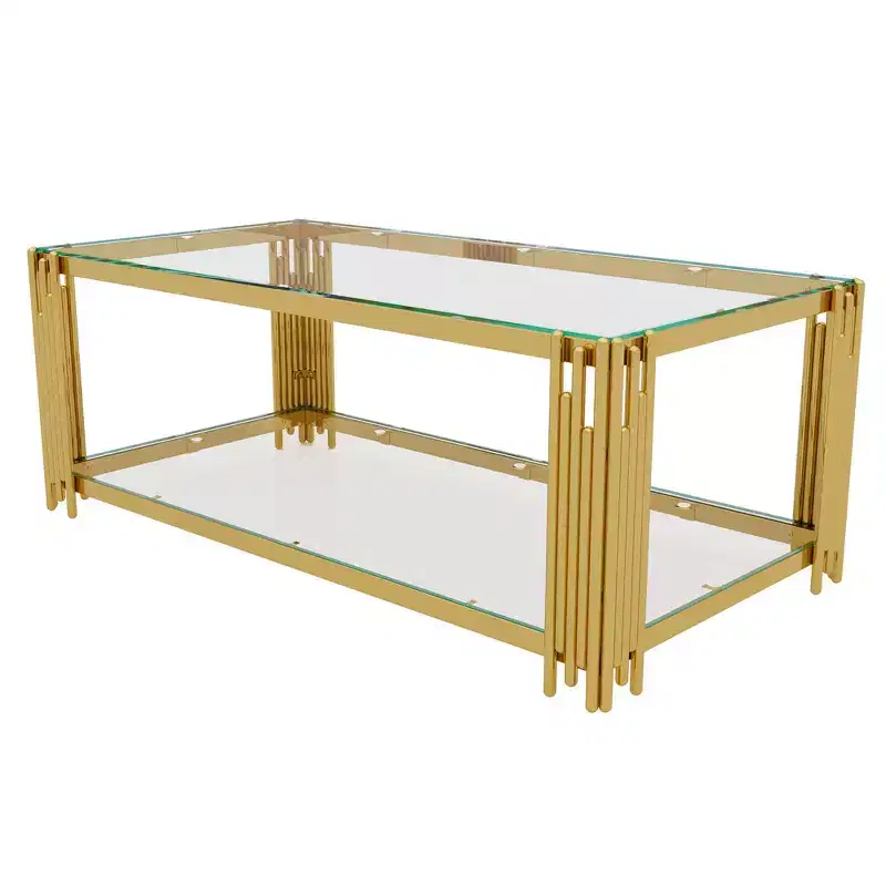 Whisen 3-Piece Modern Coffee Table & End Table Set with Tempered Glass Top & Asymmetrical Metal Base