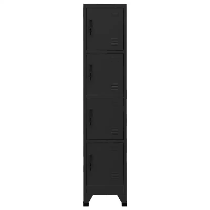 vidaXL Locker Cabinet Black | 15x17.7x70.9 | Steel | 4 Lockable Doors | Air Vents | Name Tag Holders | Perfect for Office, School, and Home