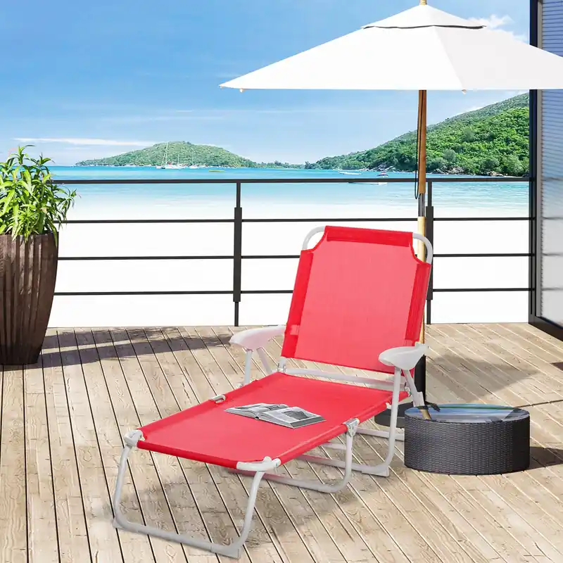 Outdoor Lounge Chair With 4-level Adjustable Backrest