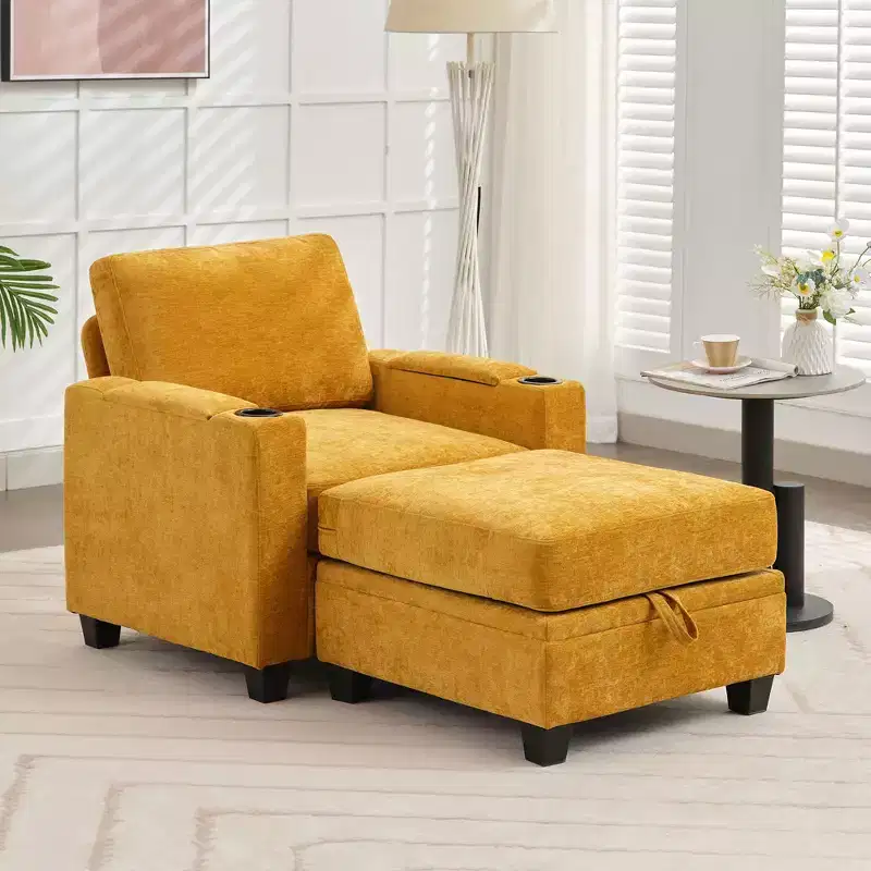 Chenille Storage Accent Chair with Ottoman,Upholstered Comfy Sofa Armrest chair for Living Room Bedroom