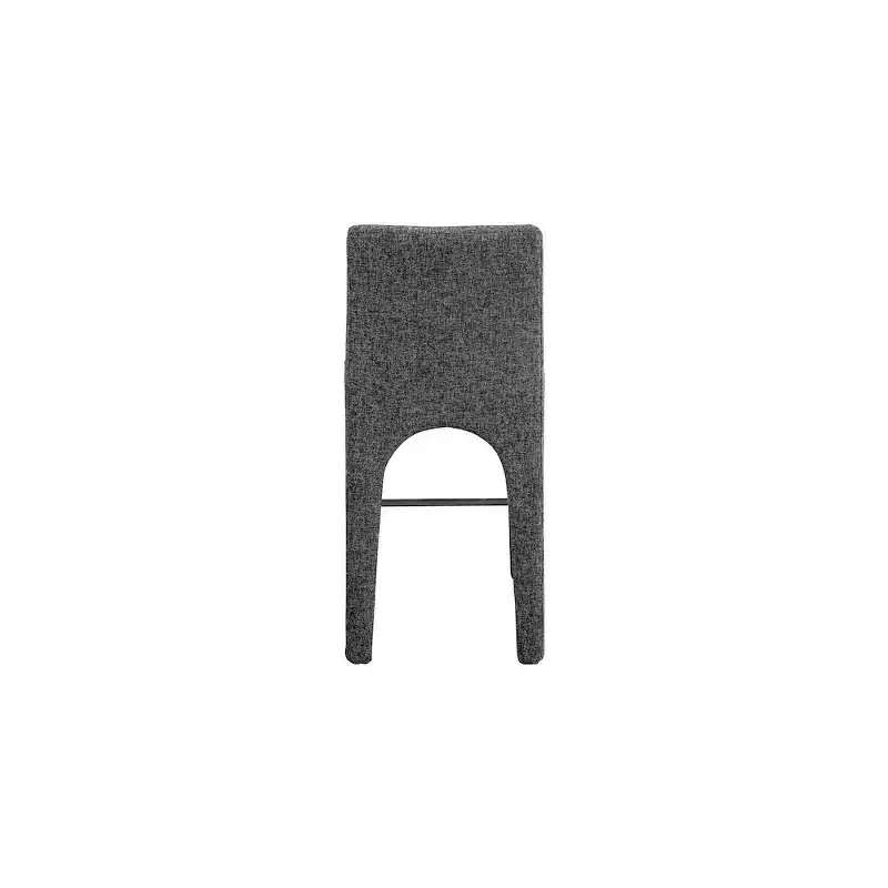 Black Linen Textured Fabric Stool with Art Deco Design