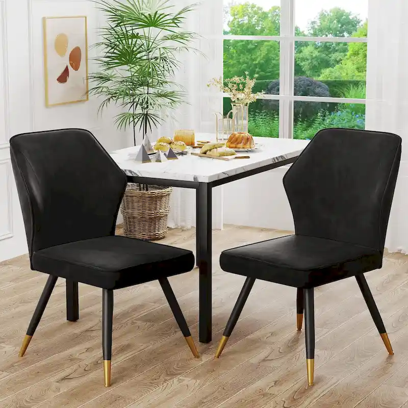 Mid Century Modern Dining Chairs Set of 2 - Faux Leather with Metal Legs