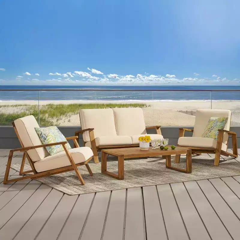 Christopher Knight Home Paloma Outdoor Acacia Wood 4 Seater Chat Set with Cushions