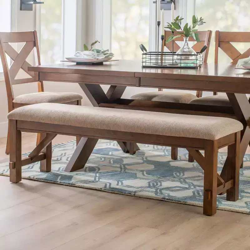 Wood and Polyester Upholstered Dining Bench 60