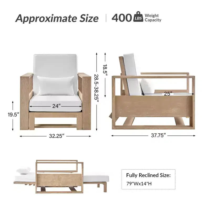 Amilcare Chaise Lounge with Adjustable Backrest Set of 2|HULALA HOME
